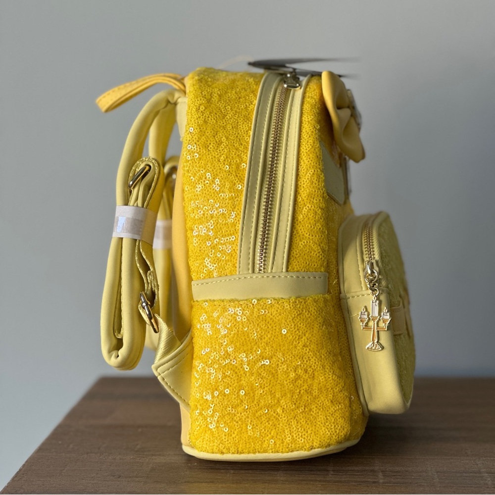 Sold-Loungefly Disney Belle Sequin Mini Backpack Beauty and the Beast Wallet NWT - Picture 3 of 11